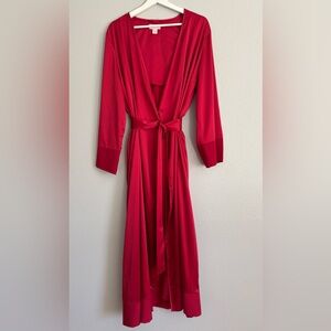 Cabernet Vibrant Ruby Red Silky Feel Robe Size M